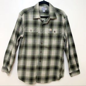 Carhartt Mens Green Plaid Flannel Size Medium